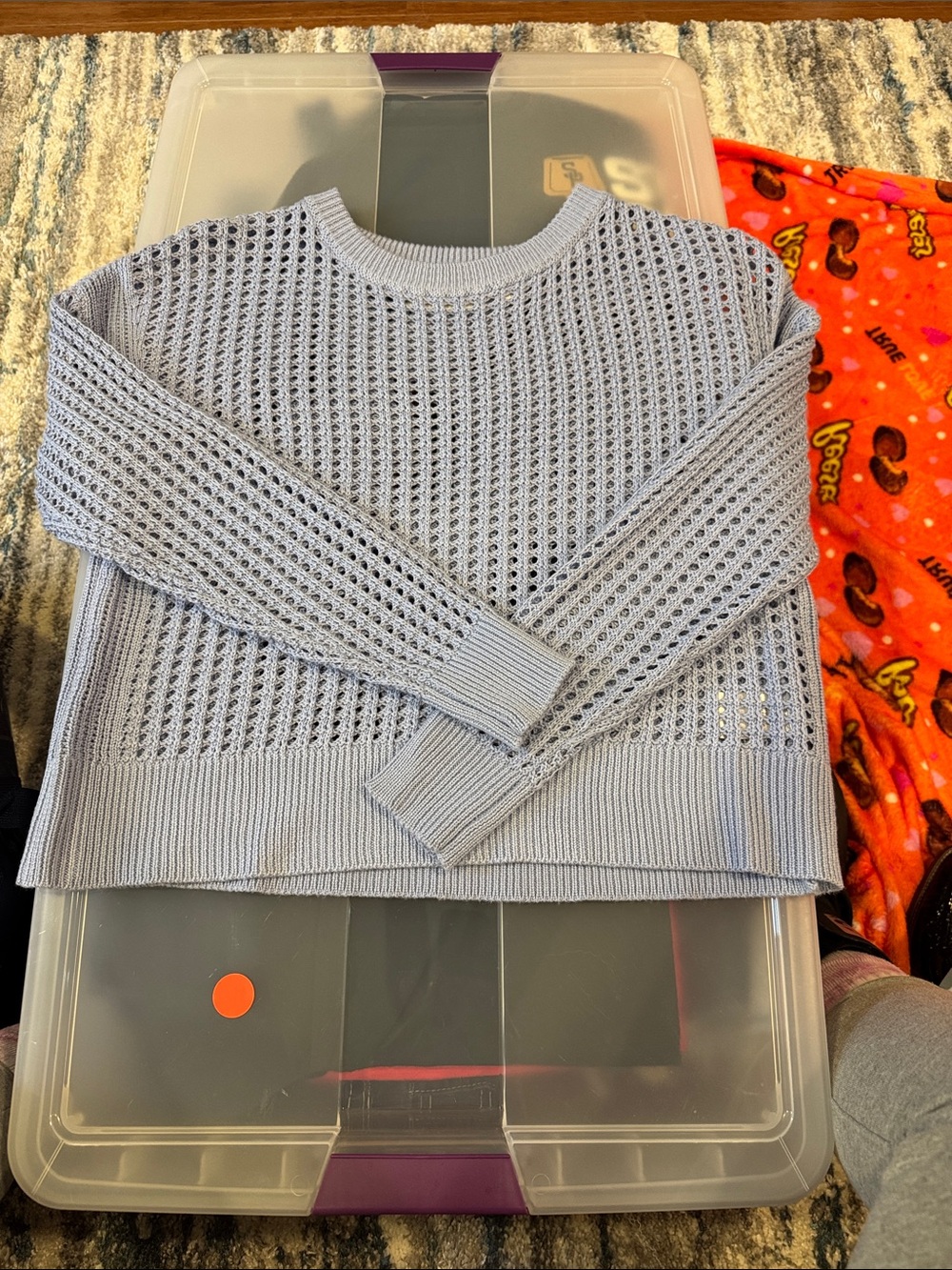 Light Blue Open-Weave Crewneck Sweater